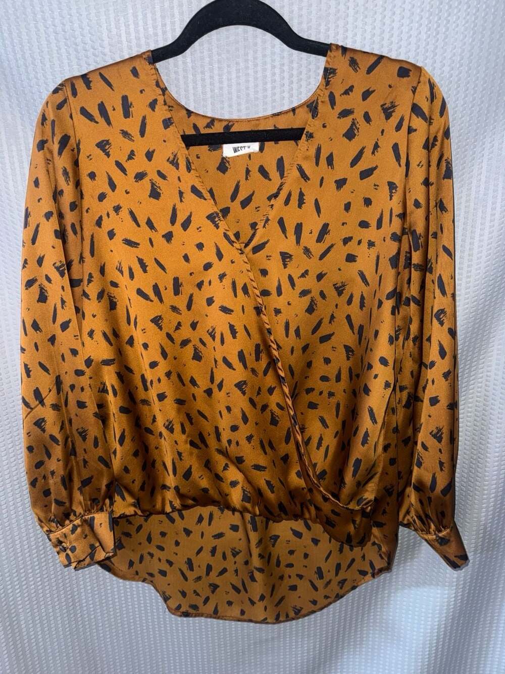 West K Animal Print Surplice Long Sleeve Blouse Style TU42349
